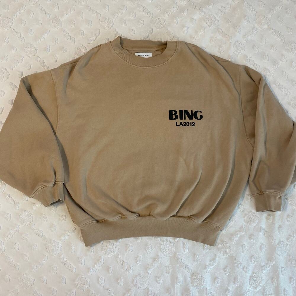 Anine Bing Jaci Sweatshirt Womens Size XS Crewneck LA 2012 Future Heirlooms Sand - Picture 2 of 8